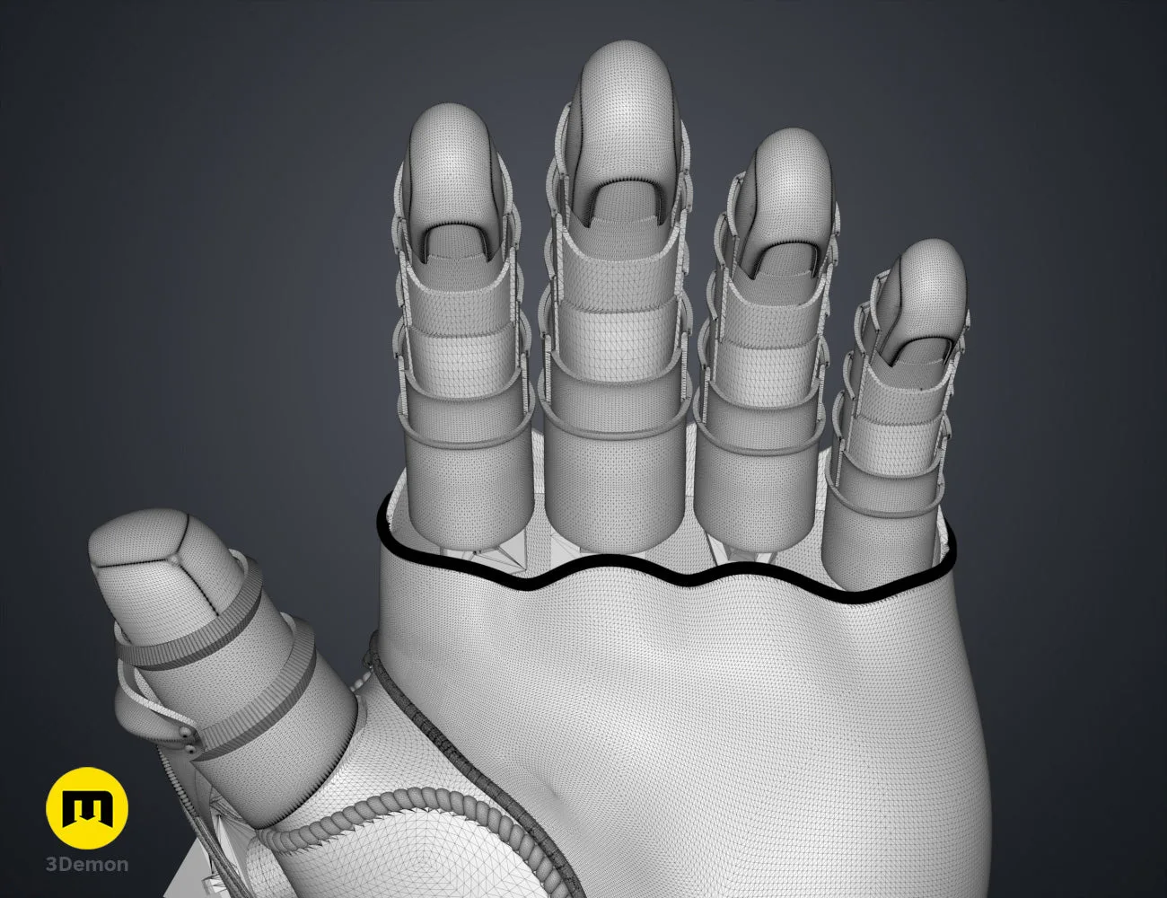 Printable 3D model of The Infinity Gauntlet - Wearable DnD Dice Holder STL, three-quarter view of the design