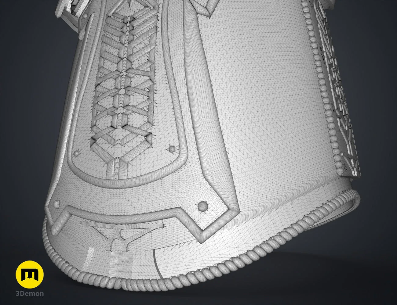 Wireframe mesh render of The Infinity Gauntlet - Wearable DnD Dice Holder STL, alternate angle of the design