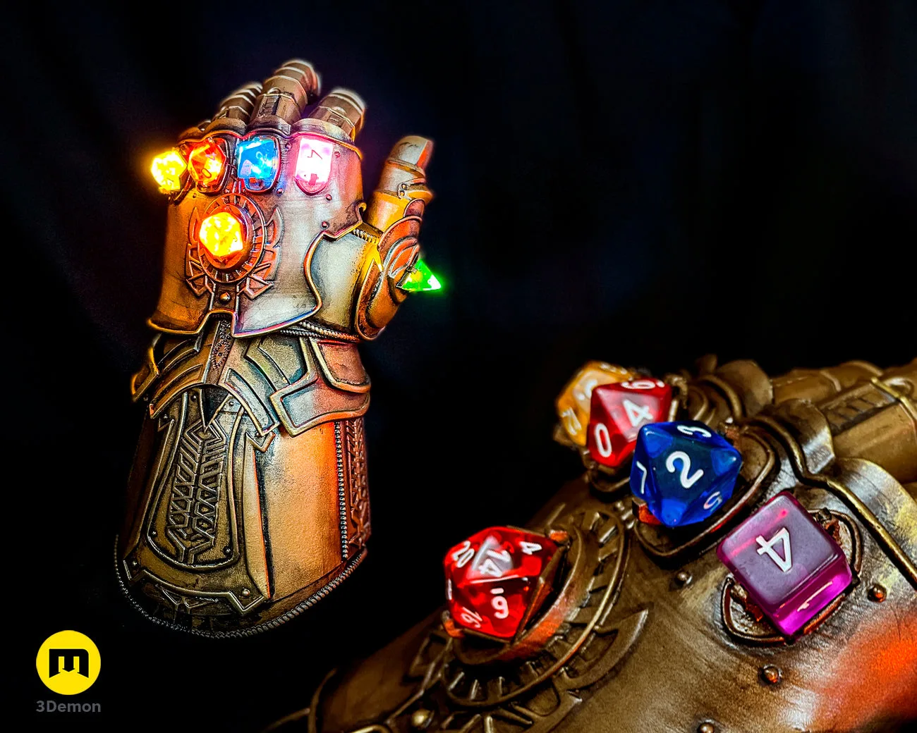 3D visualization of The Infinity Gauntlet - Wearable DnD Dice Holder STL, side view of the design