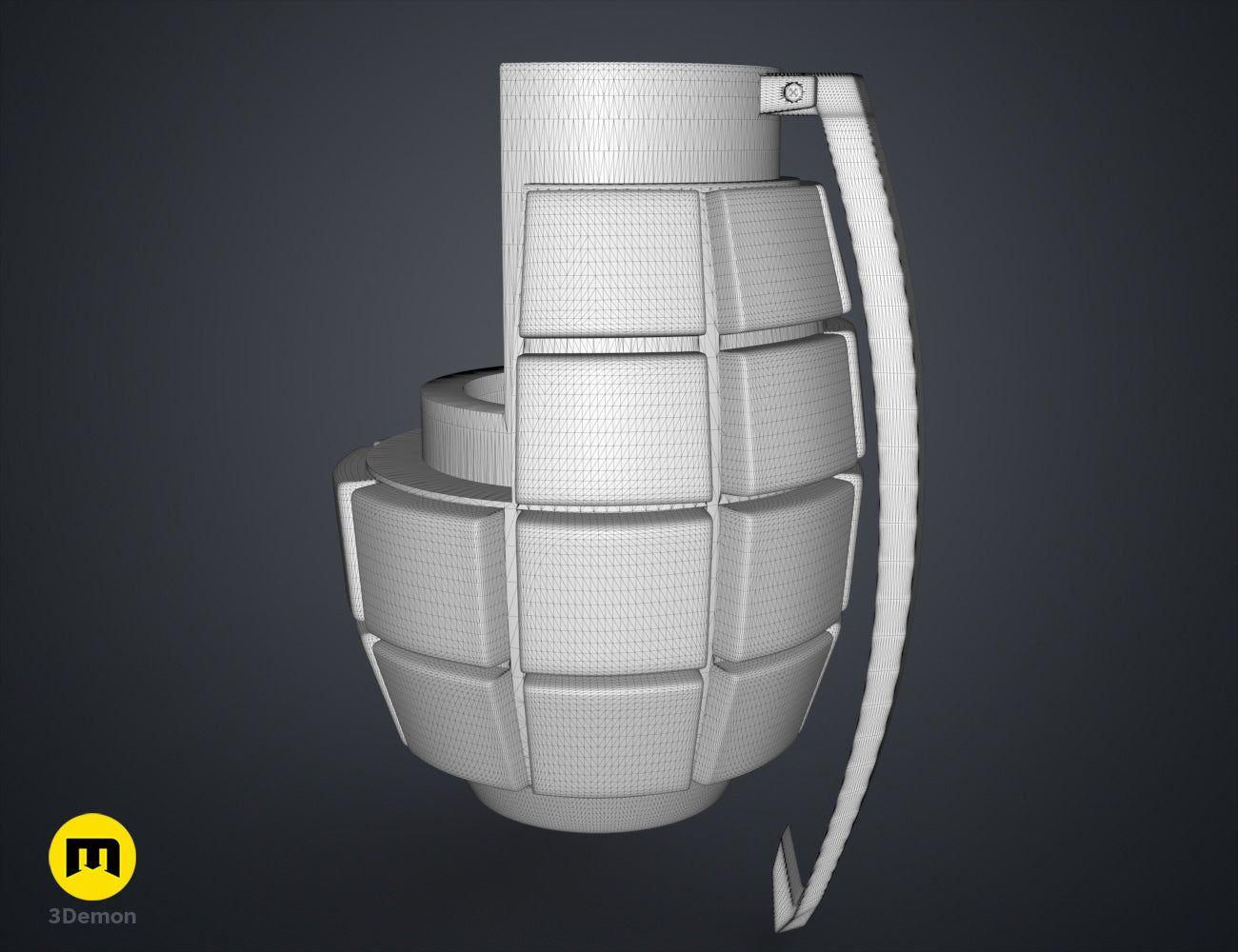 Wireframe mesh render of Bakugo's Grenade Gauntlets STL, grey mesh topology, dual grenade models.