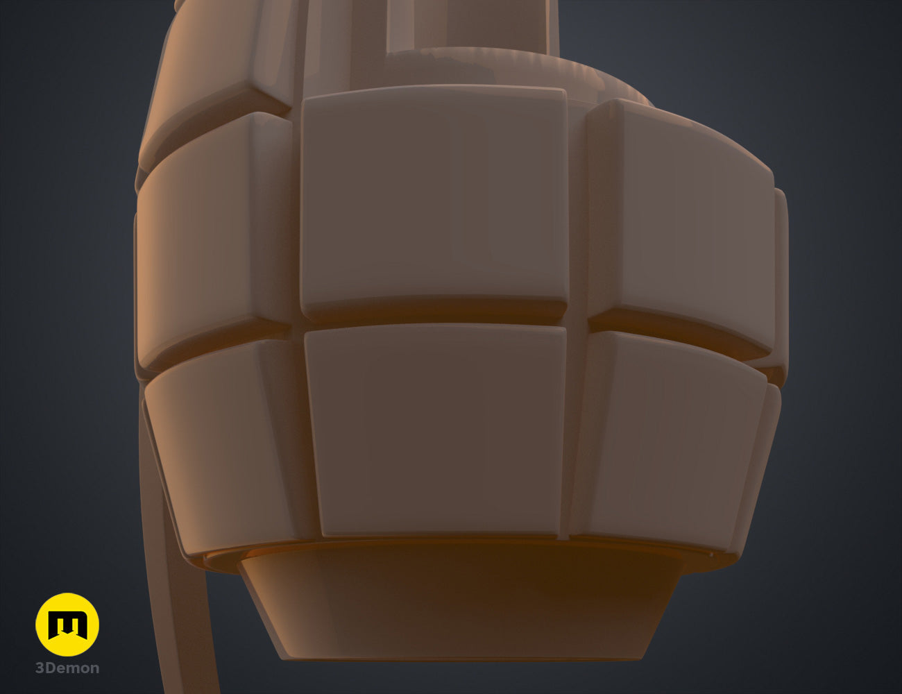 Textured 3D render of Bakugo’s Grenade Gauntlets STL, brown segmented fists, 3D print cosplay prop.