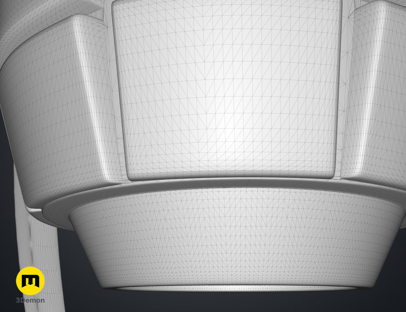 Wireframe mesh render of Bakugo's Grenade Gauntlets STL, grey mesh topology, dual curved gauntlets.
