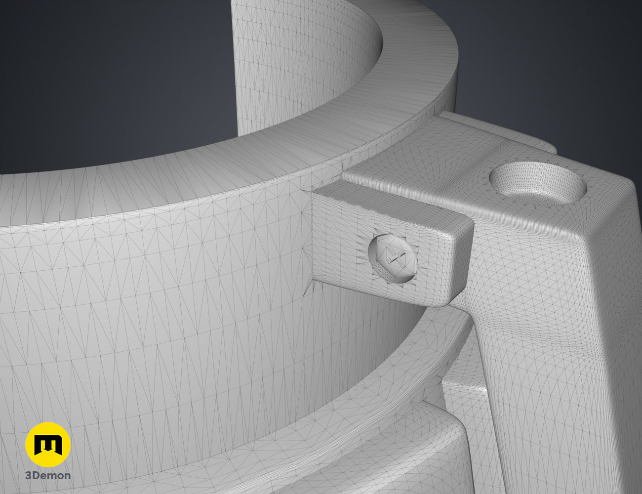 Wireframe mesh render of Bakugo's Grenade Gauntlets STL, grey mesh, dual-pronged fists, 3D print.
