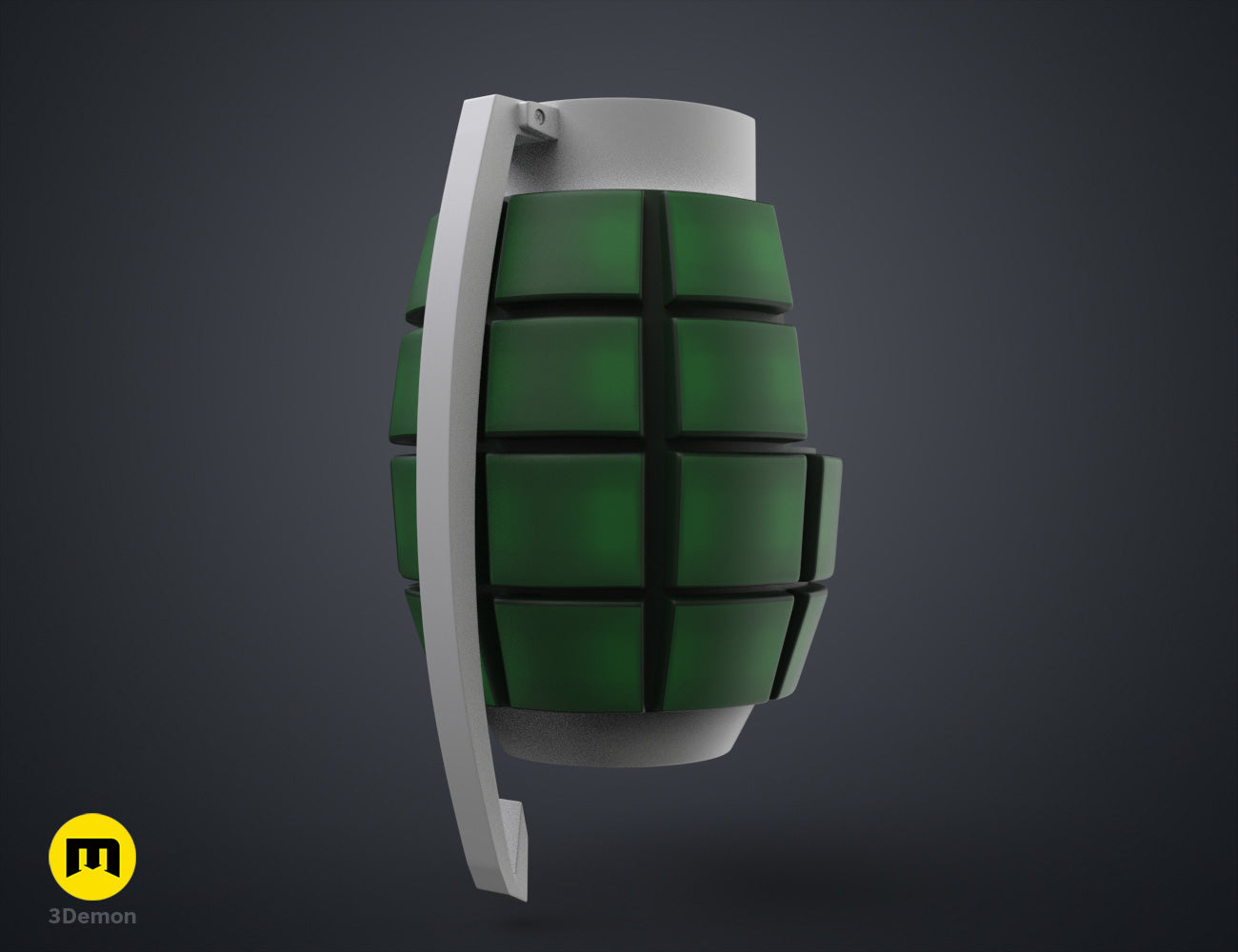 Digital 3D render of Bakugo’s Grenade Gauntlets STL, green segmented grenades, 3D print cosplay prop.
