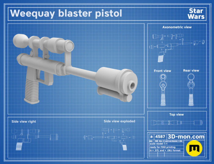 Weequay Blaster Pistol — 3D printable STL model