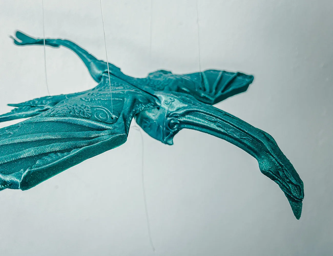 Digital 3D render of Avatar Ikran Flying Mobile STL, front view of the design