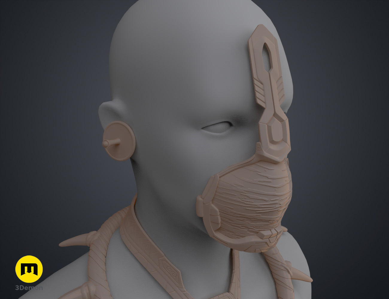 Digital 3D render of Namora Armor - Wakanda Forever, textured brown mask & headpiece STL.