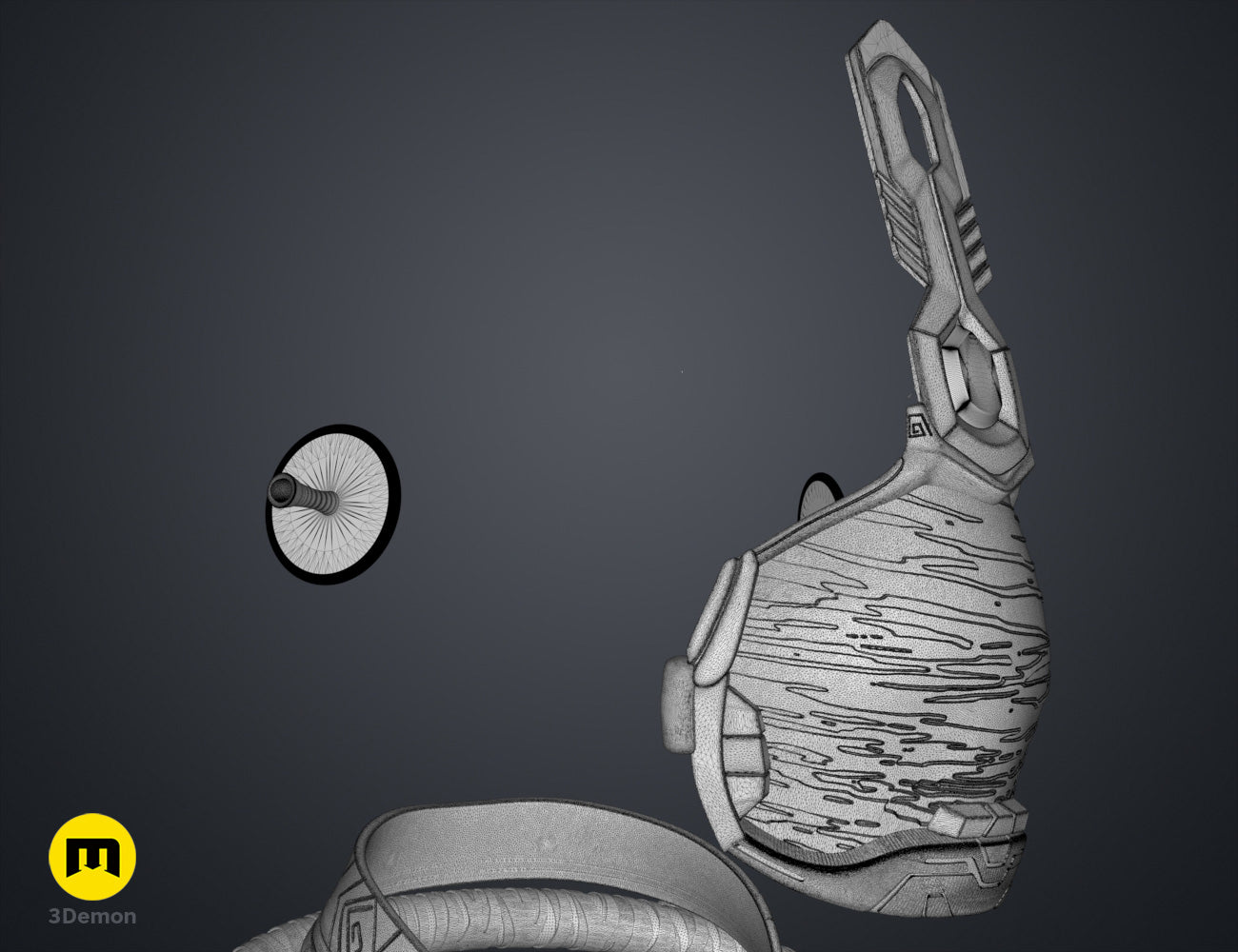 Digital 3D render of Namora Armor - Wakanda Forever, textured shoulder guard with intricate patterns, 3D print.