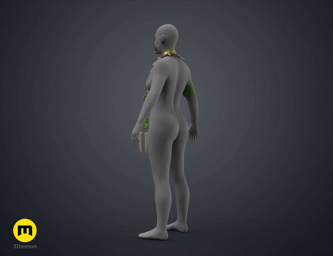 Digital 3D render of Namora Armor - Wakanda Forever, green shoulder/arm guards, 3D print cosplay prop.