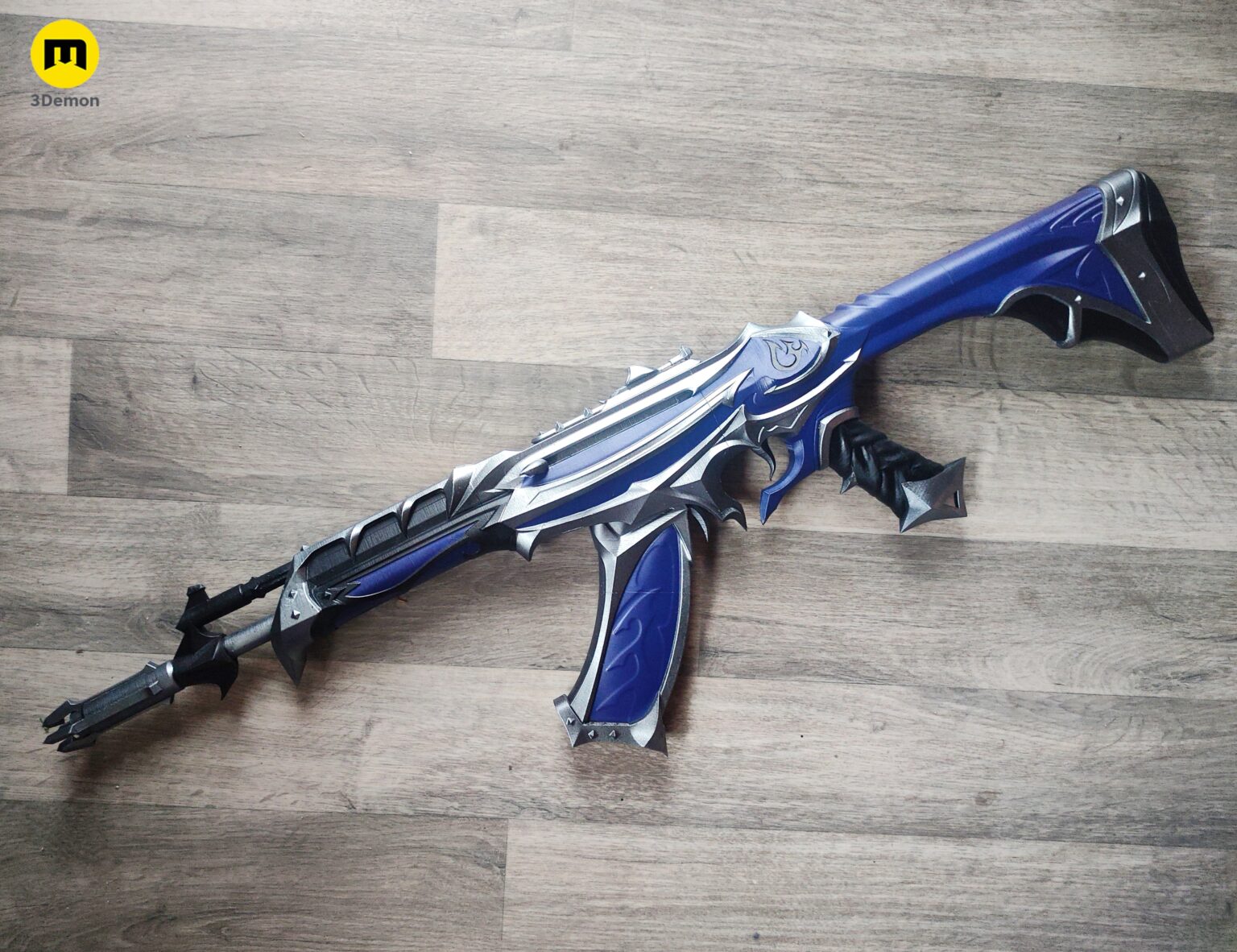 Disassembled parts of Reaver Vandal - Valorant 3D print, blue and black multi-pronged gun model.