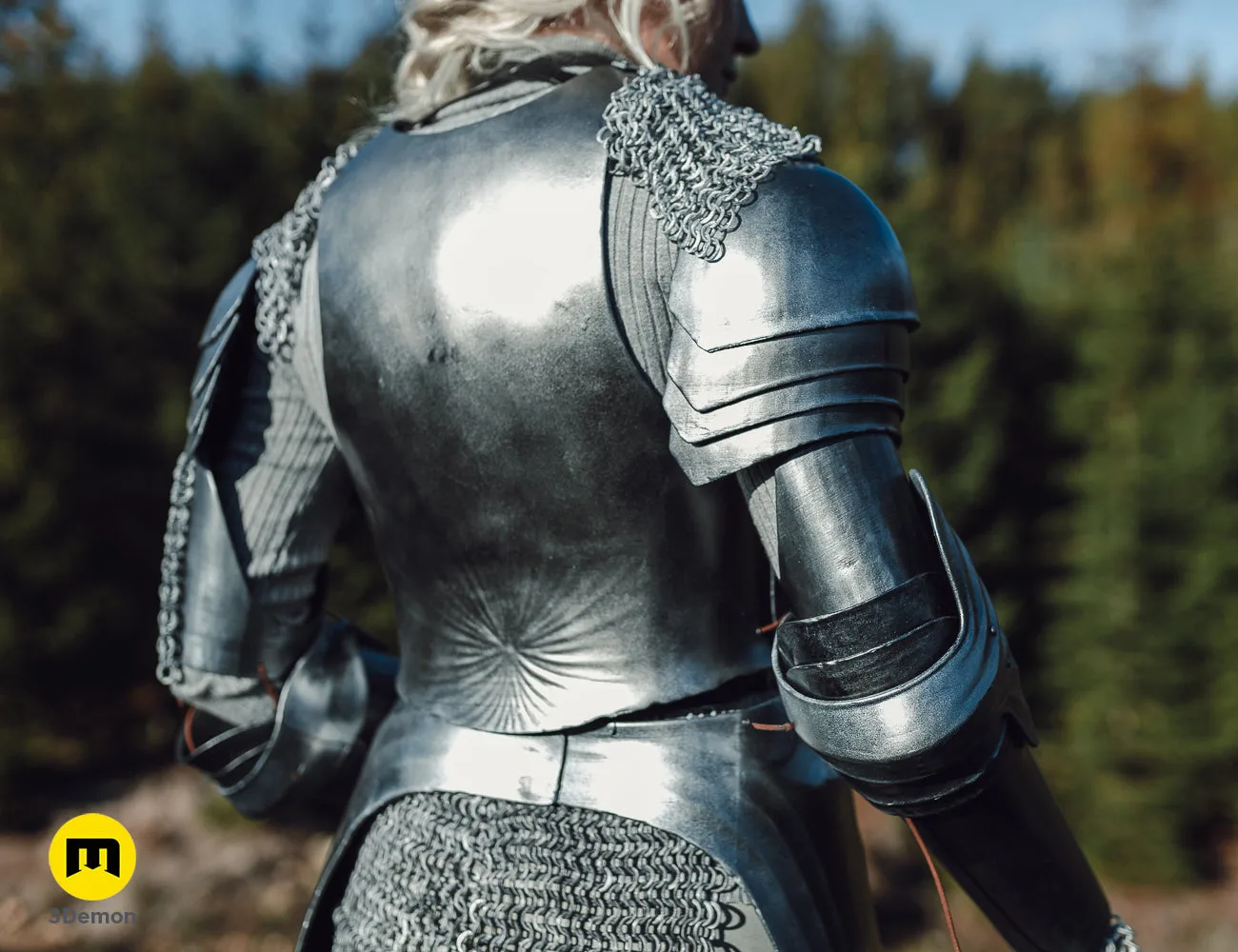 3D model render of Galadriel Armor - Rings of Power, silver metallic chest and arm plates, 3D print cosplay prop.