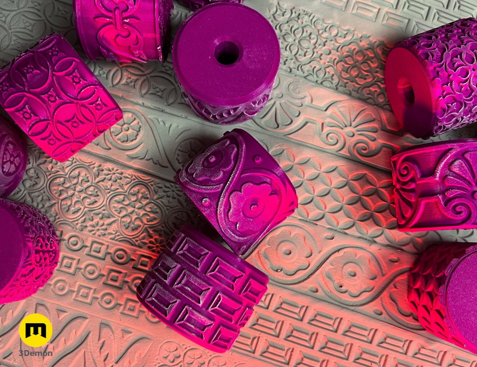 3D visualization of Texture Rollers — Renaissance Patterns STL, side view of the design