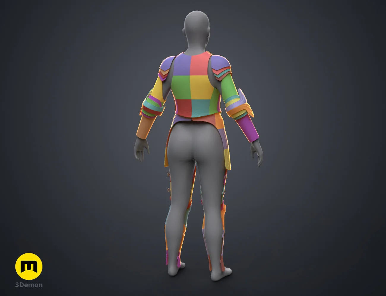 Digital 3D render of Galadriel Armor - Rings of Power STL, multicolored segmented 3D printed cosplay prop.
