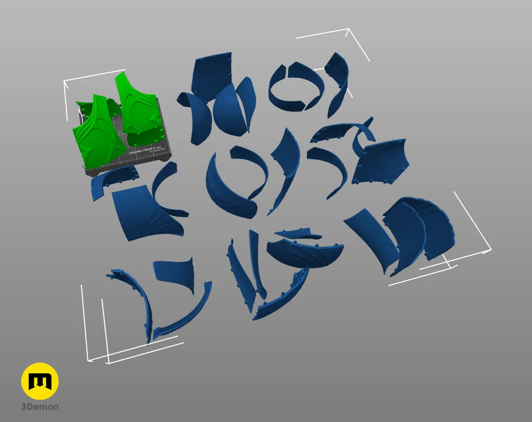 Disassembled parts of Galadriel Armor - Rings of Power, 12 dark blue segmented pieces, 3D print cosplay prop.