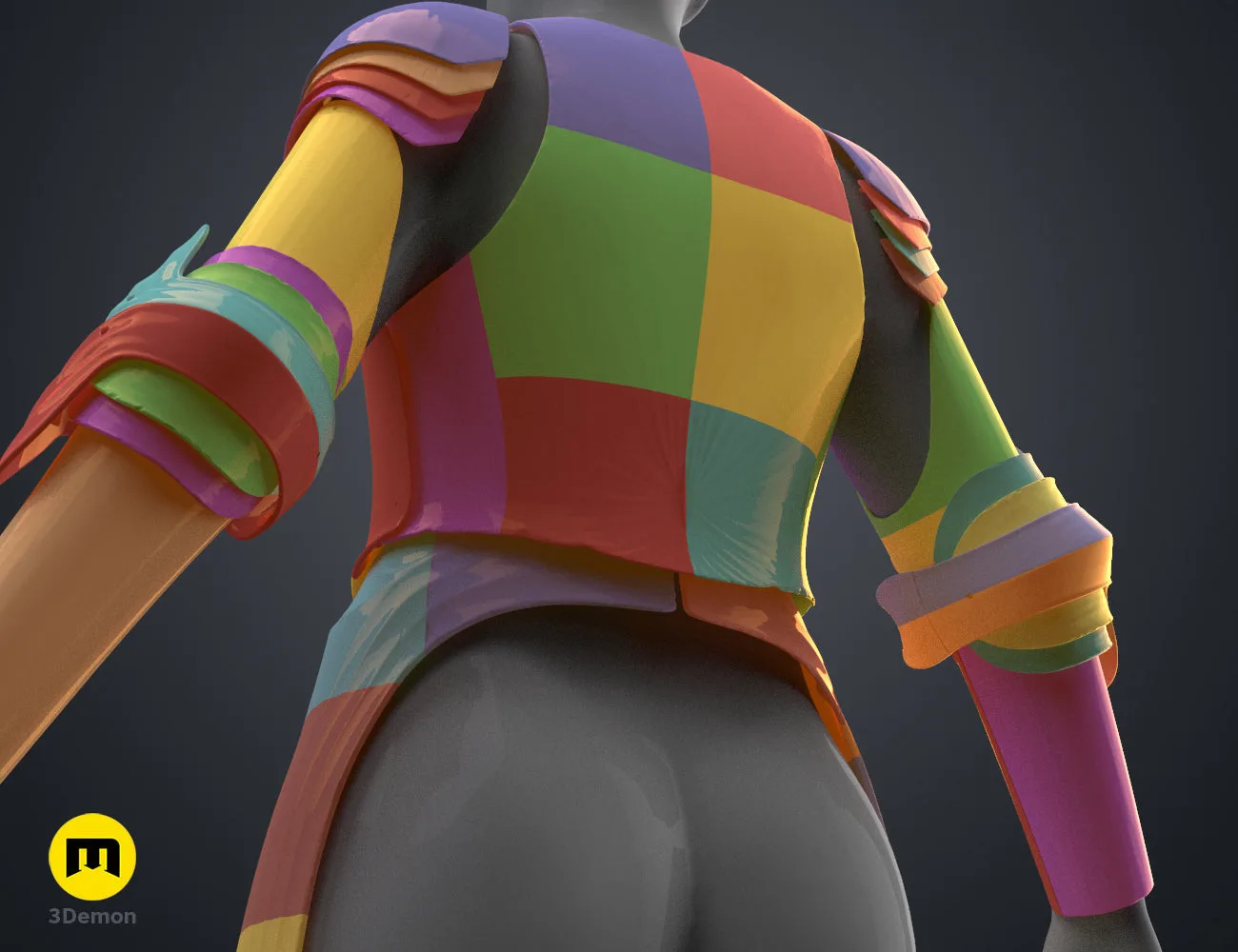 Textured 3D render of Galadriel Armor - Rings of Power, multicolored segmented shoulder pauldron, 3D print cosplay prop.