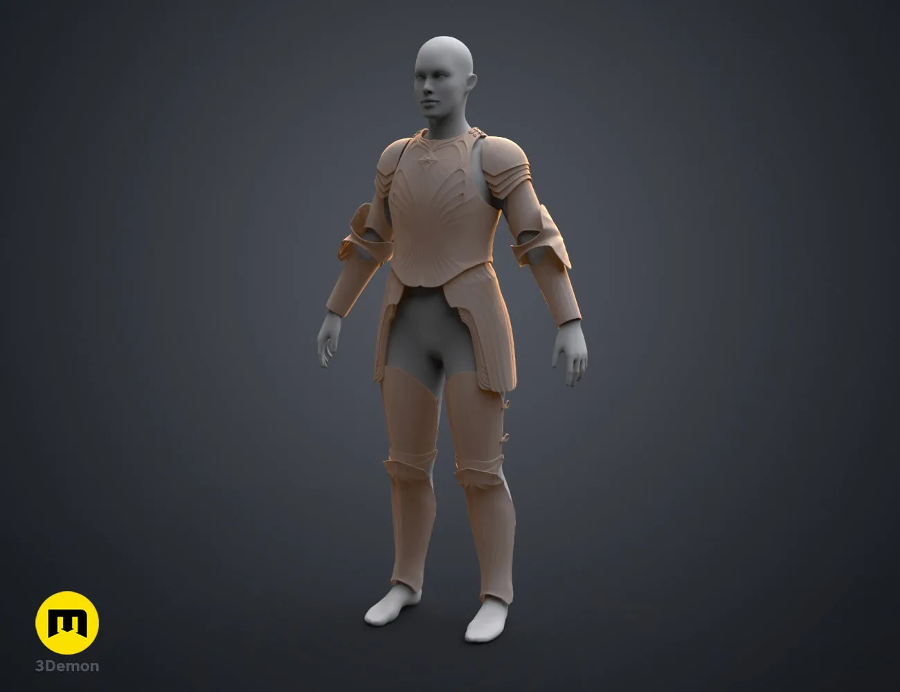 Printable 3D model of Galadriel Armor - Rings of Power, beige segmented chest and leg plates, STL.