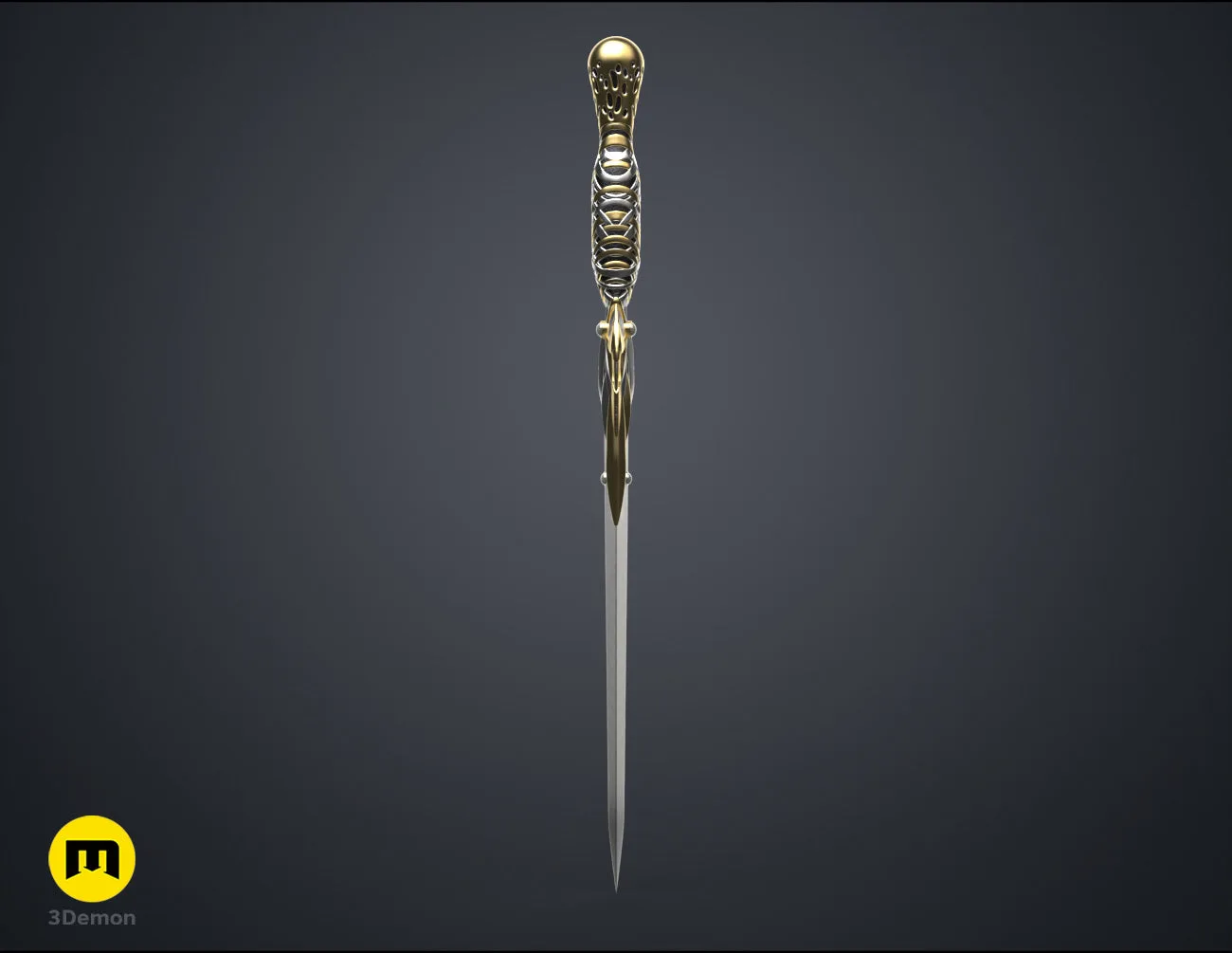 Digital 3D render of Galadriel's Dagger & Sheath - Rings of Power STL, front view of the design