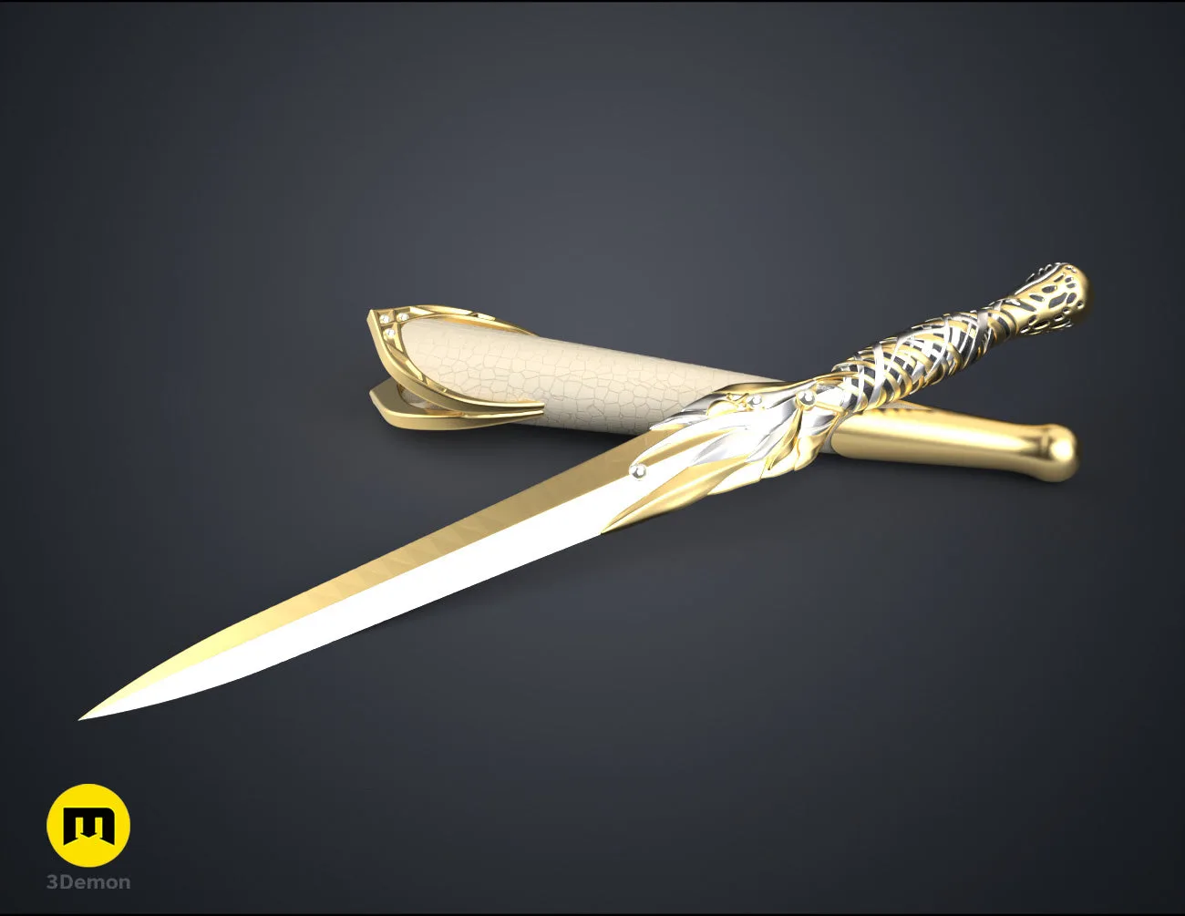 Galadriel's Dagger & Sheath - Rings of Power STL 3D print, rear view showing design details
