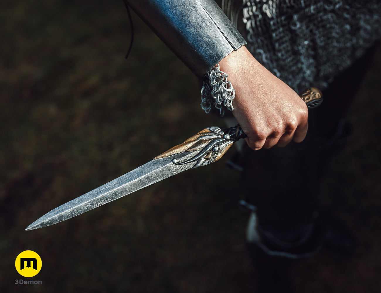 Photo of 3D printed Galadriel's Dagger & Sheath - Rings of Power, side view showing prop details