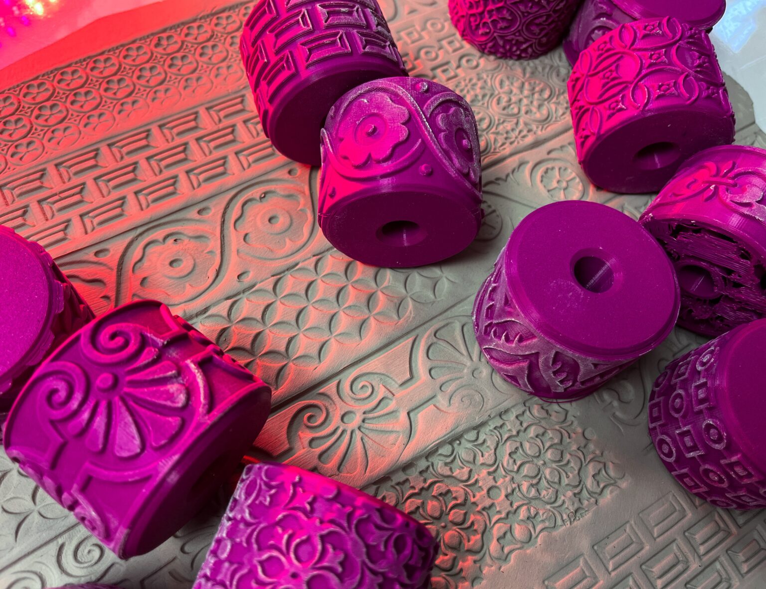 Photo of 3D printed Texture Rollers — Renaissance Patterns, front view showing prop details
