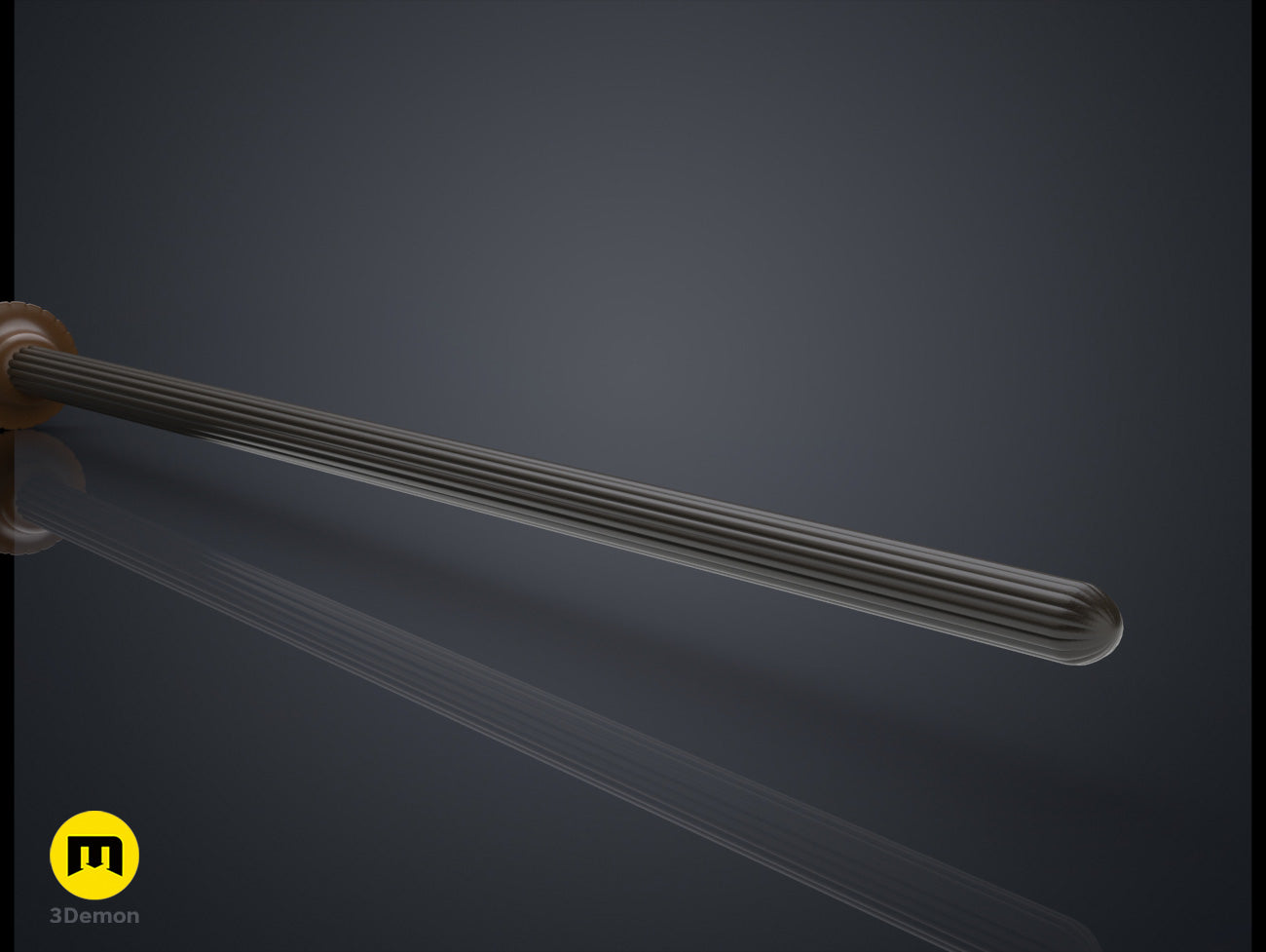 Hand photo of 3D printed Gormlaith Gaunt’s Wand, sleek silver wand with glowing tip, cosplay prop.