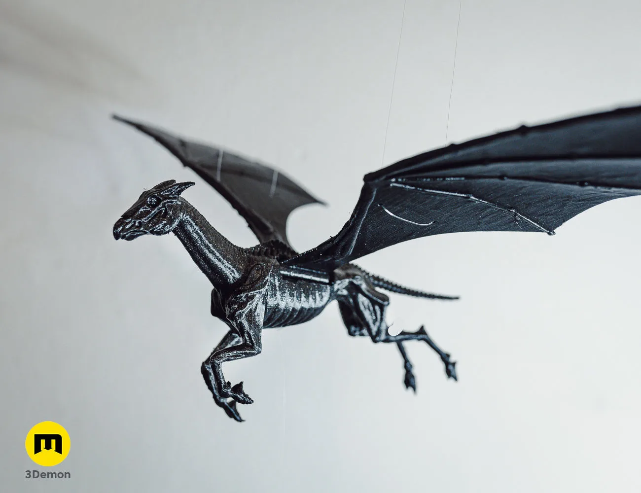 Photo of 3D printed Thestral Flying Mobile - Harry Potter, low angle view showing prop details