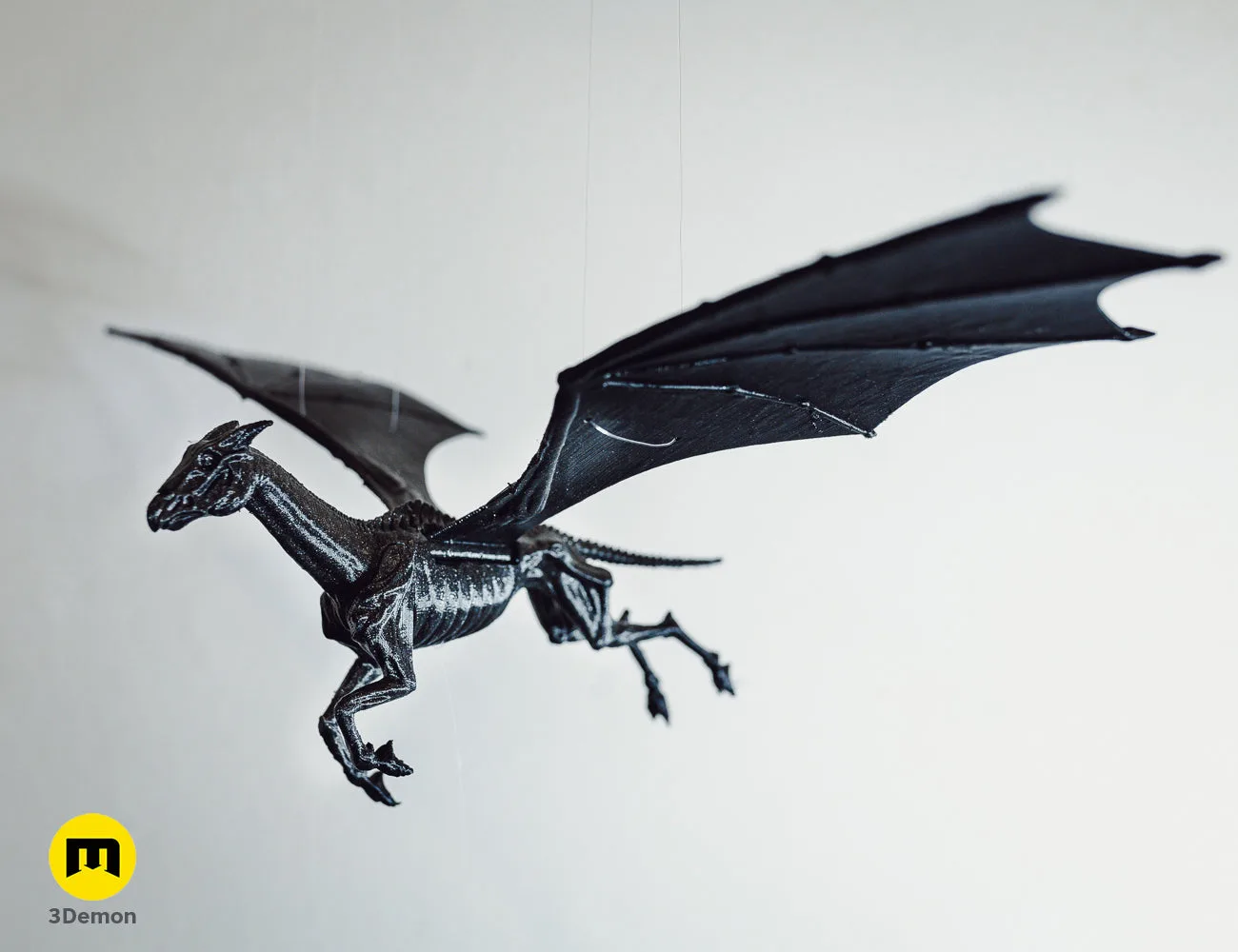 Photo of 3D printed Thestral Flying Mobile - Harry Potter, side view showing prop details