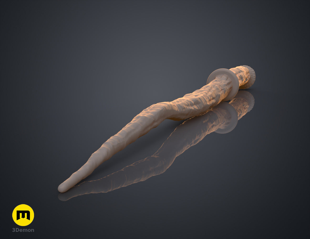 Textured 3D render of Robyn Thistlethwaite Wand STL, wooden-grain wand with two rounded ends, fantasy cosplay prop.