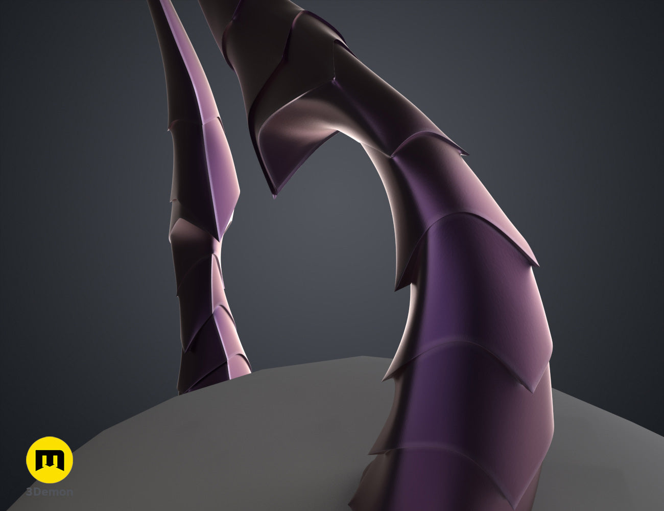 Digital 3D render of Bubi's horns - Virtual Youtuber STL, purple dual curved horns, 3D print.