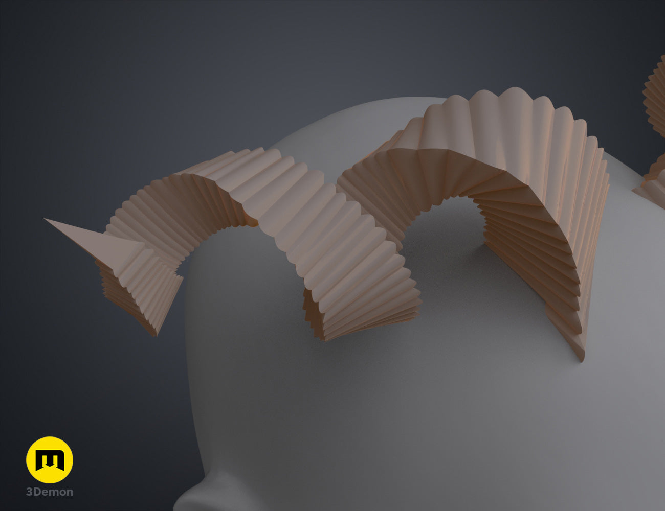 Textured 3D render of Fearne Calloway Horns - Critical Role, 3D printed cosplay prop, dual curved prongs.