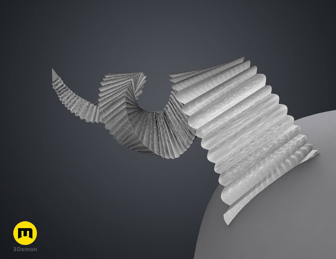 Digital 3D render of Fearne Calloway Horns STL, white curved dual-horn cosplay prop, 3D printed.