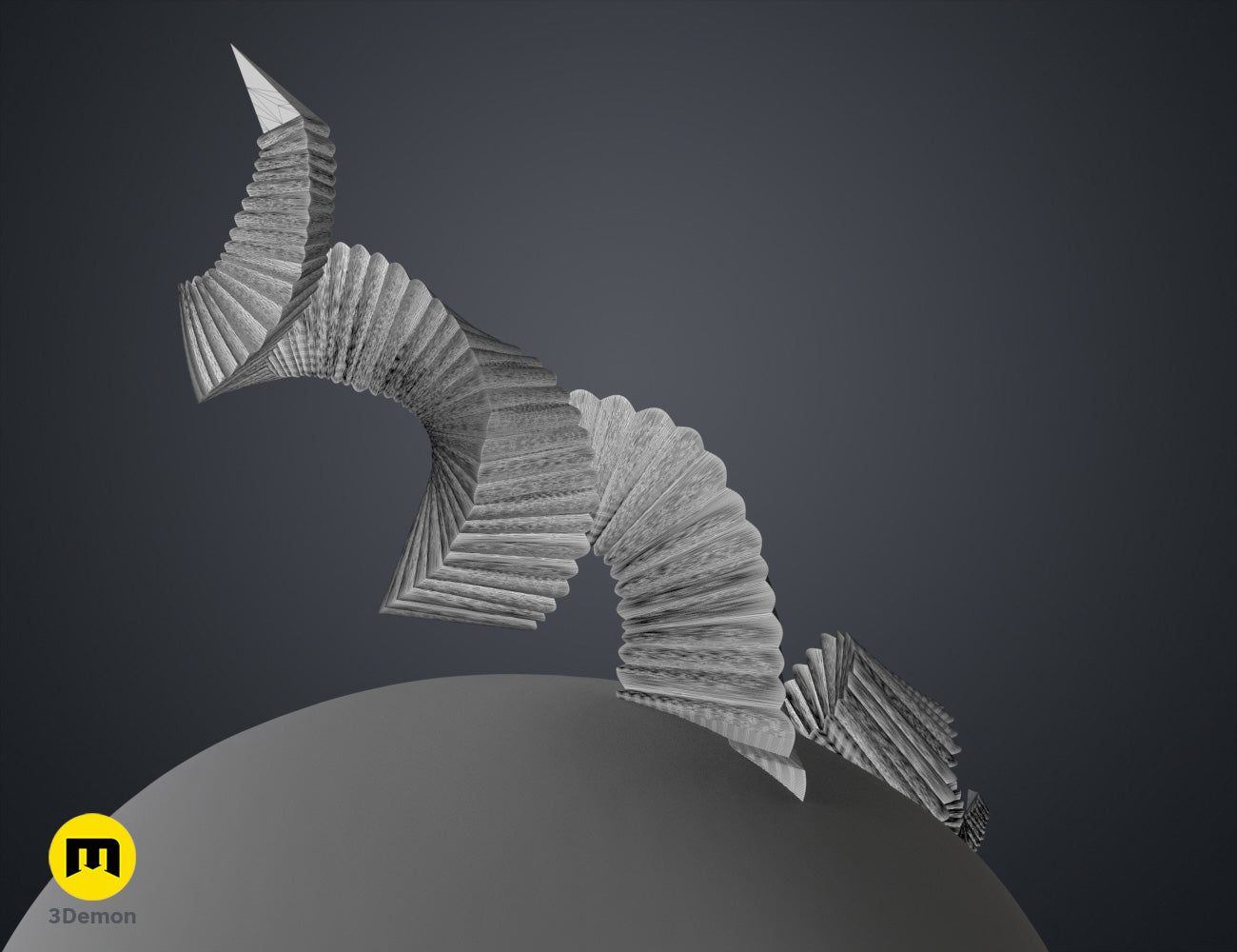 3D model render of Fearne Calloway Horns - Critical Role, silver twisted dual-horn STL