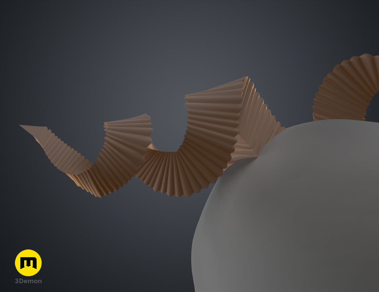 Textured 3D render of Fearne Calloway Horns - Critical Role, brown 3-pronged cosplay prop, 3D print.