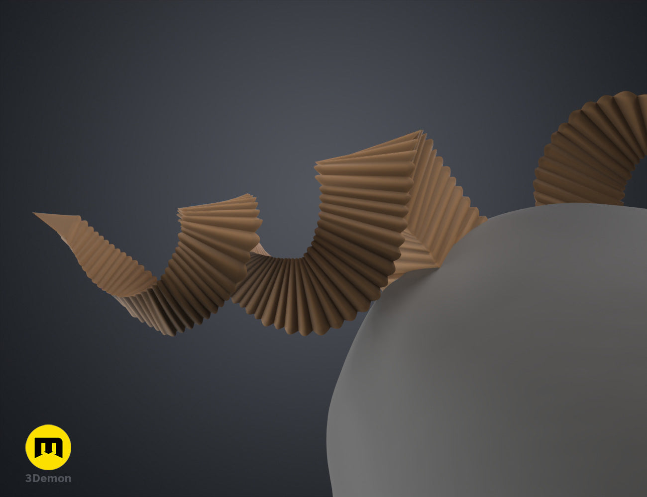 Painted 3D render of Fearne Calloway Horns - Critical Role, brown dual-pronged 3D printed cosplay prop.