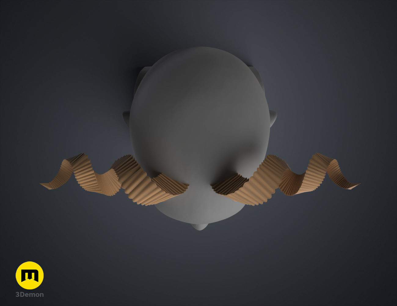Digital 3D render of Fearne Calloway Horns STL, dual orange spiral horns, cosplay prop.