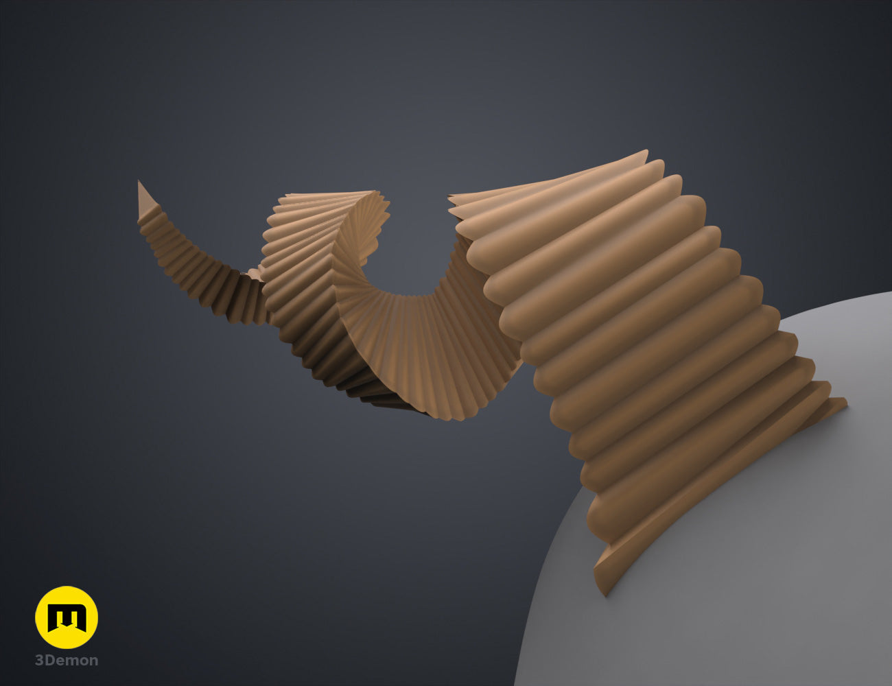 Painted 3D render of Fearne Calloway Horns - Critical Role, brown dual-curved STL, 3D printed cosplay prop.