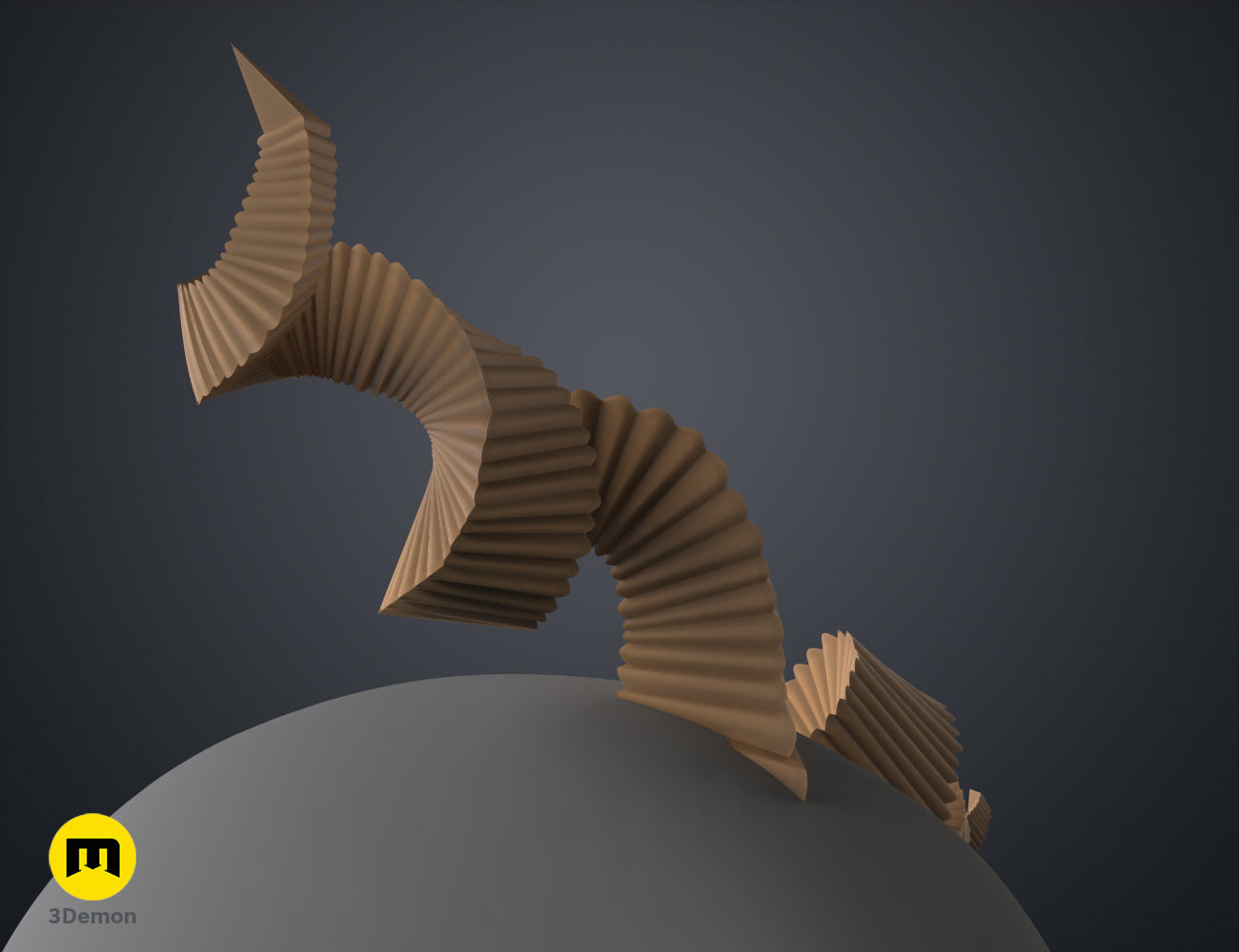 Painted 3D render of Fearne Calloway Horns - Critical Role, brown curved dual-horn cosplay prop, STL.