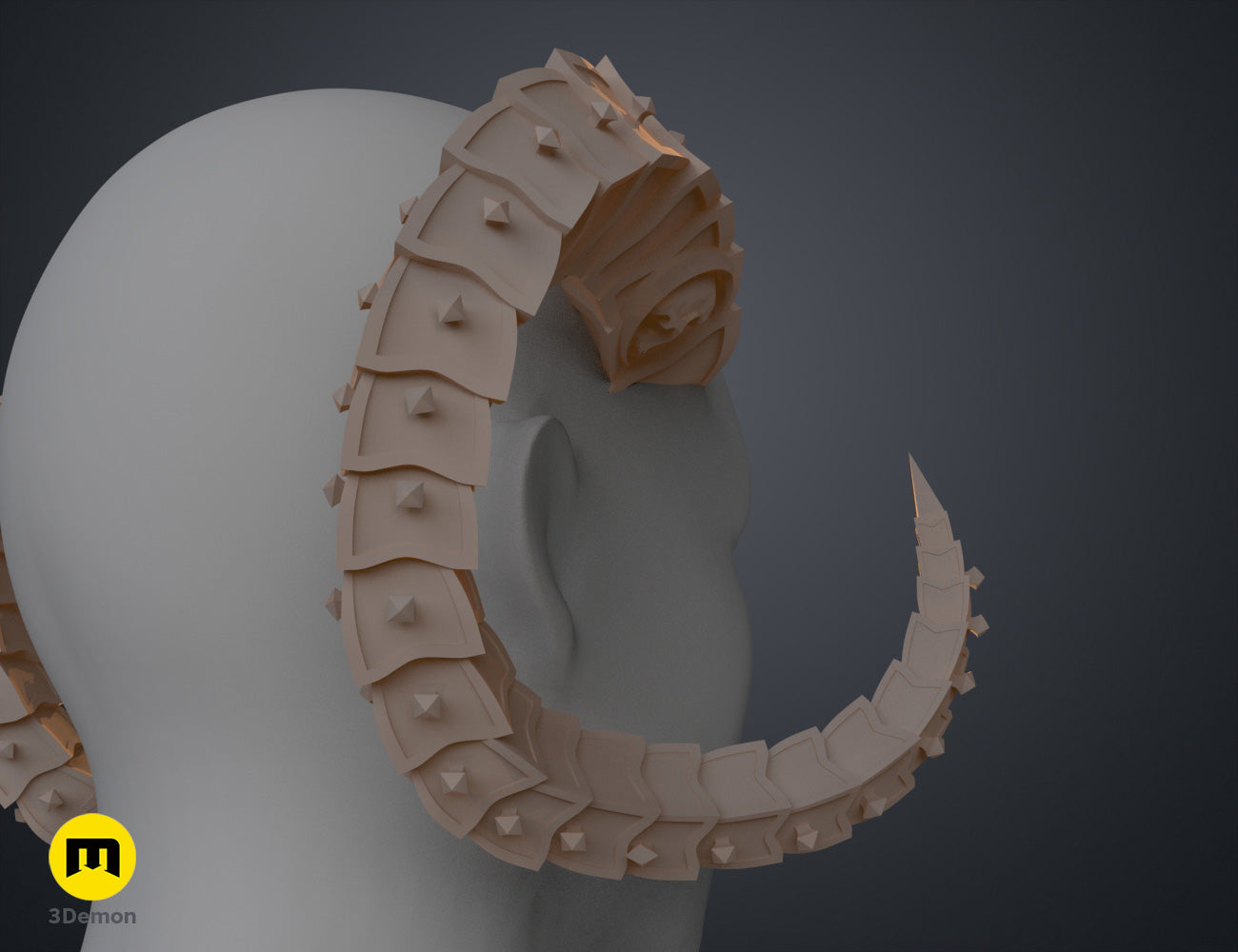 Printable 3D model of Metal Horns, brown segmented cosplay horns with 12 prongs, 3D printed.