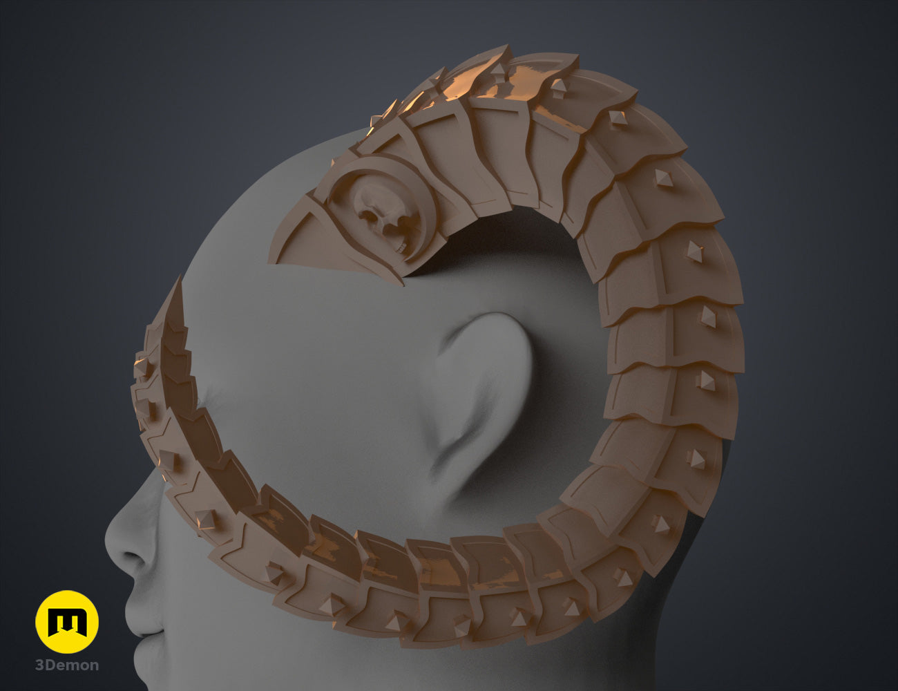 Printable 3D model of Metal Horns, brown segmented cosplay prop with 24 prongs.