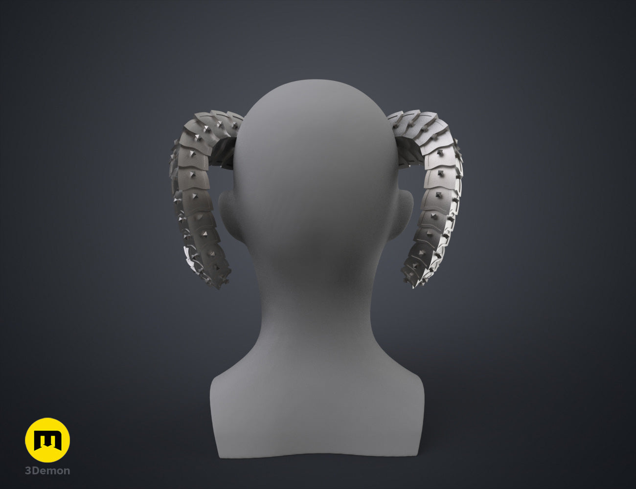 Printable 3D model of Metal Horns STL, dual spiral black cosplay horns for 3D print.