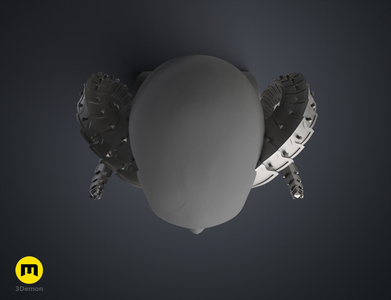 3D model render of Metal Horns STL, dual black textured horns with sharp spikes, printable cosplay prop.