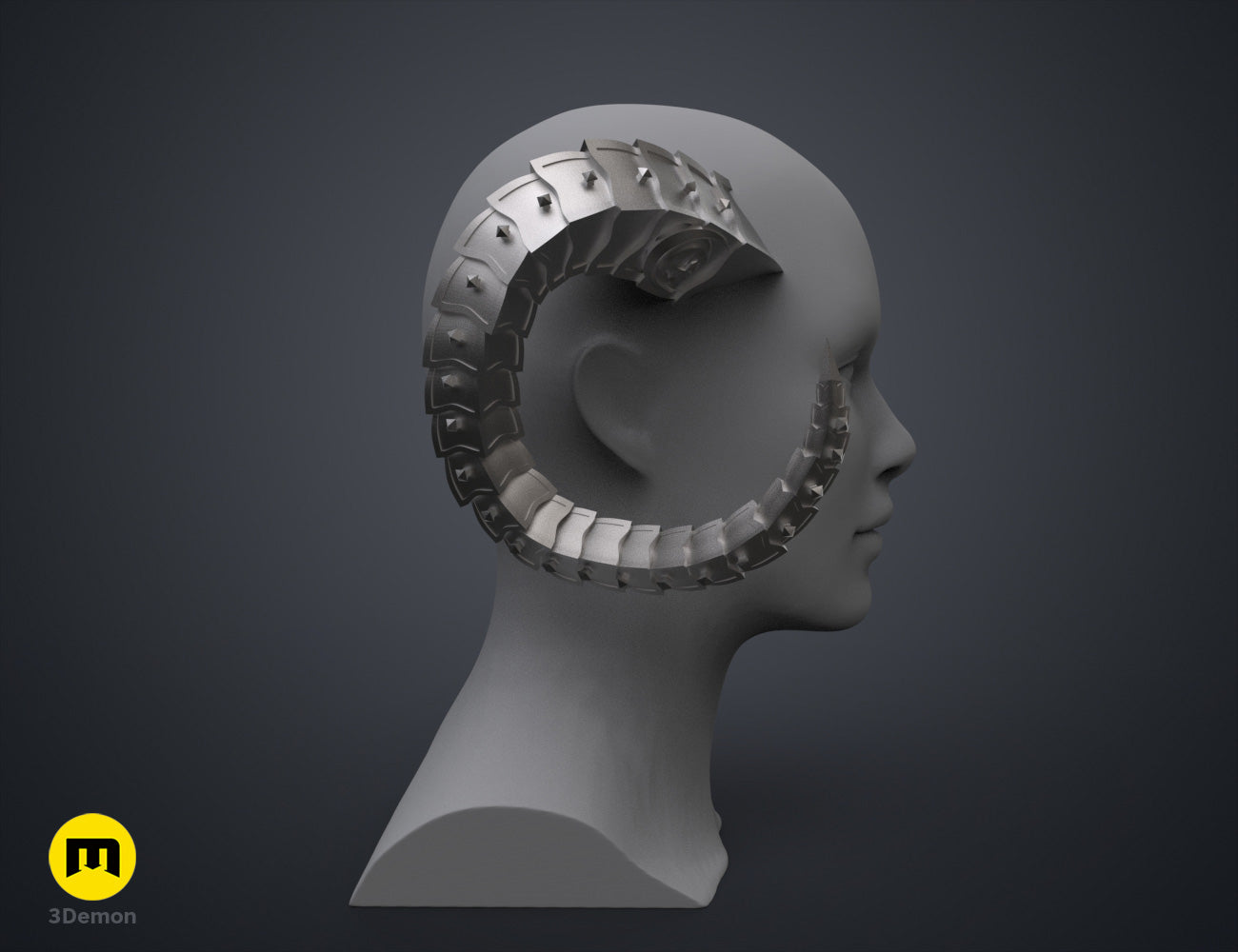 Printable 3D model of Metal Horns, dual curved metallic headpiece with segmented blades, cosplay prop.