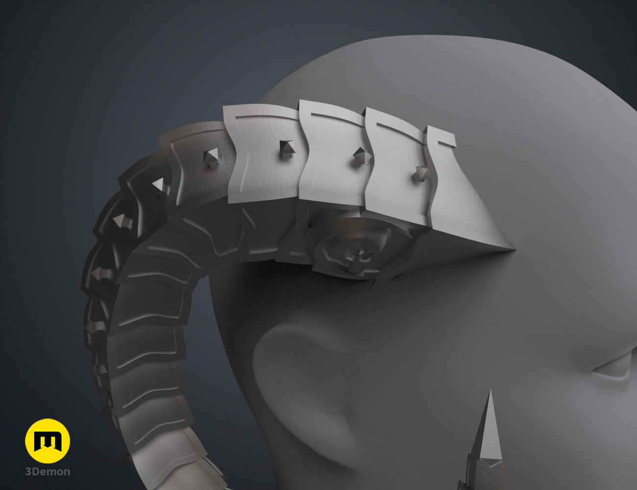 Printable 3D model of Metal Horns, black segmented cosplay prop with 5 prongs.