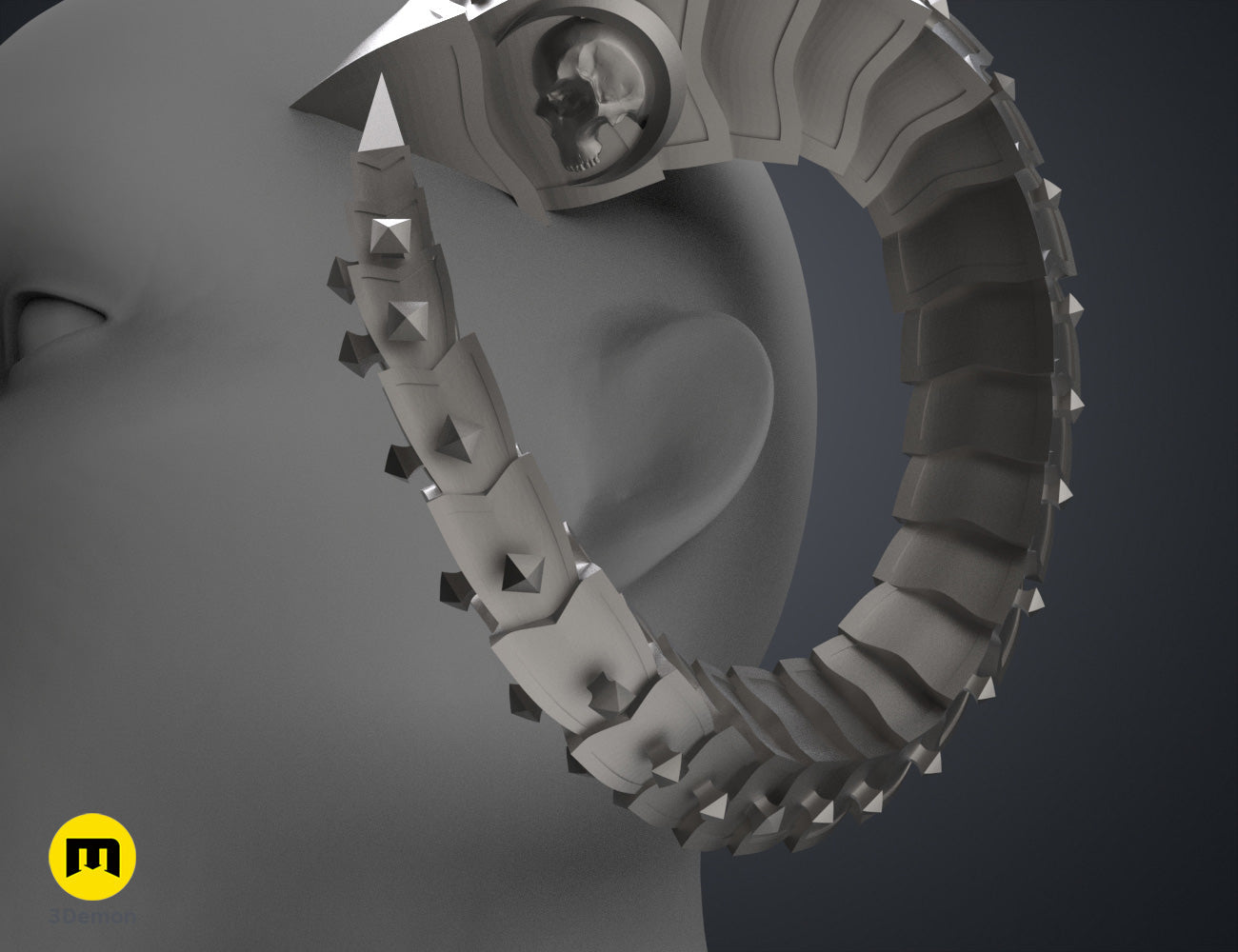 3D model render of Metal Horns STL, grey textured dual-pronged cosplay prop.
