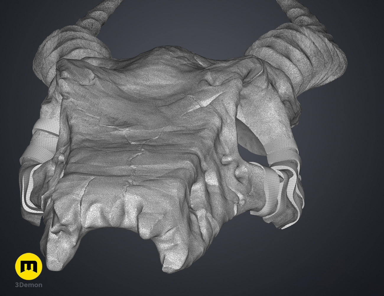 3D model render of Shaman Skull with Horns STL, grey textured dual-horned skull, printable cosplay prop.