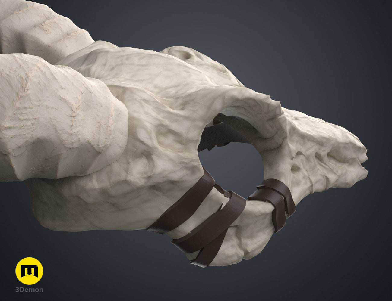 Printable 3D model of Shaman Skull with Horns, dual curved horns, white bone texture STL.