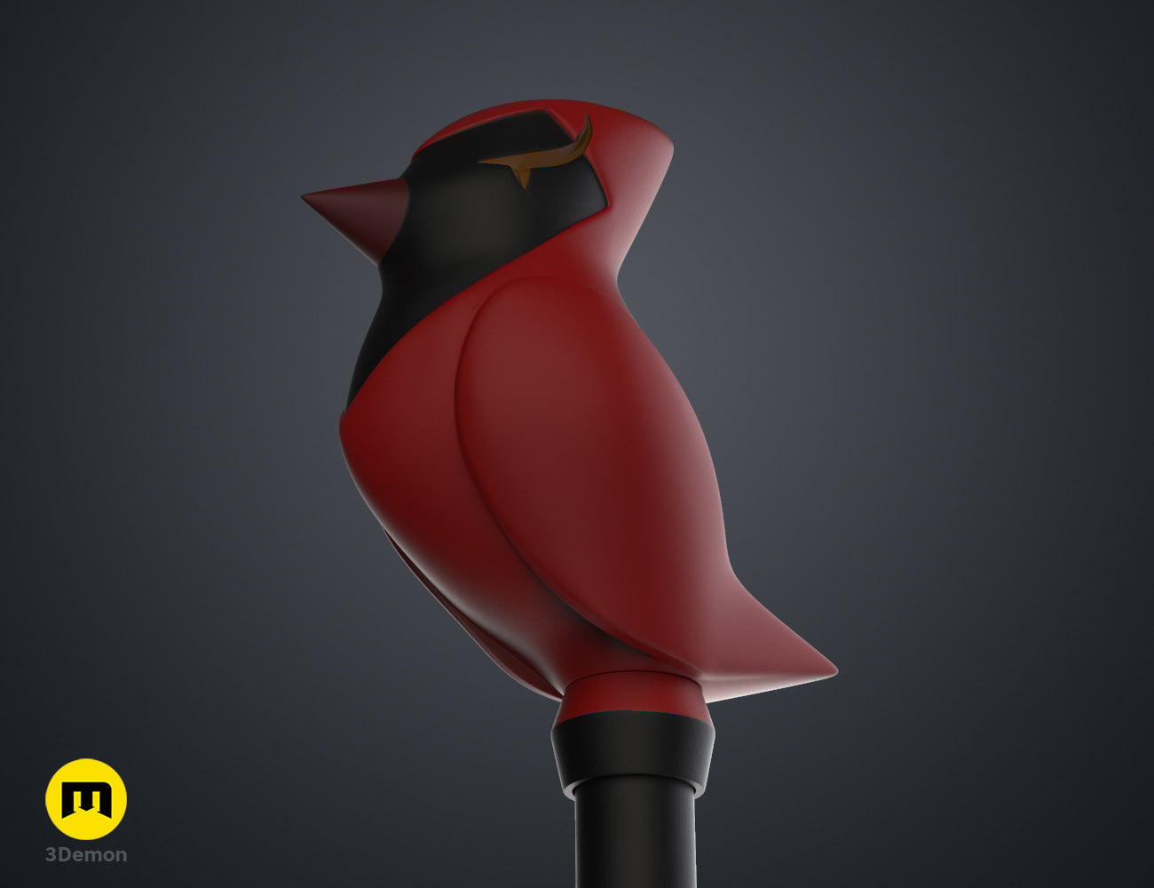 Painted 3D render of Hunter's Flapjack Palisman Staff - The Owl House, red owl-headed staff STL.