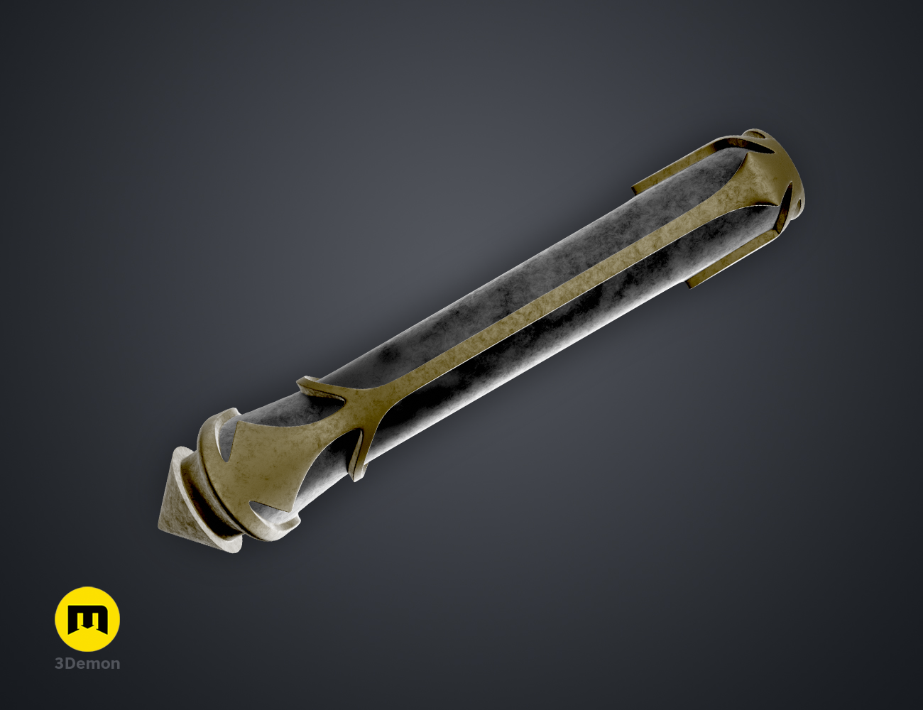 Digital 3D render of Hogwarts Legacy Wand Grips vol. 4, gold textured wand with dual ridges.