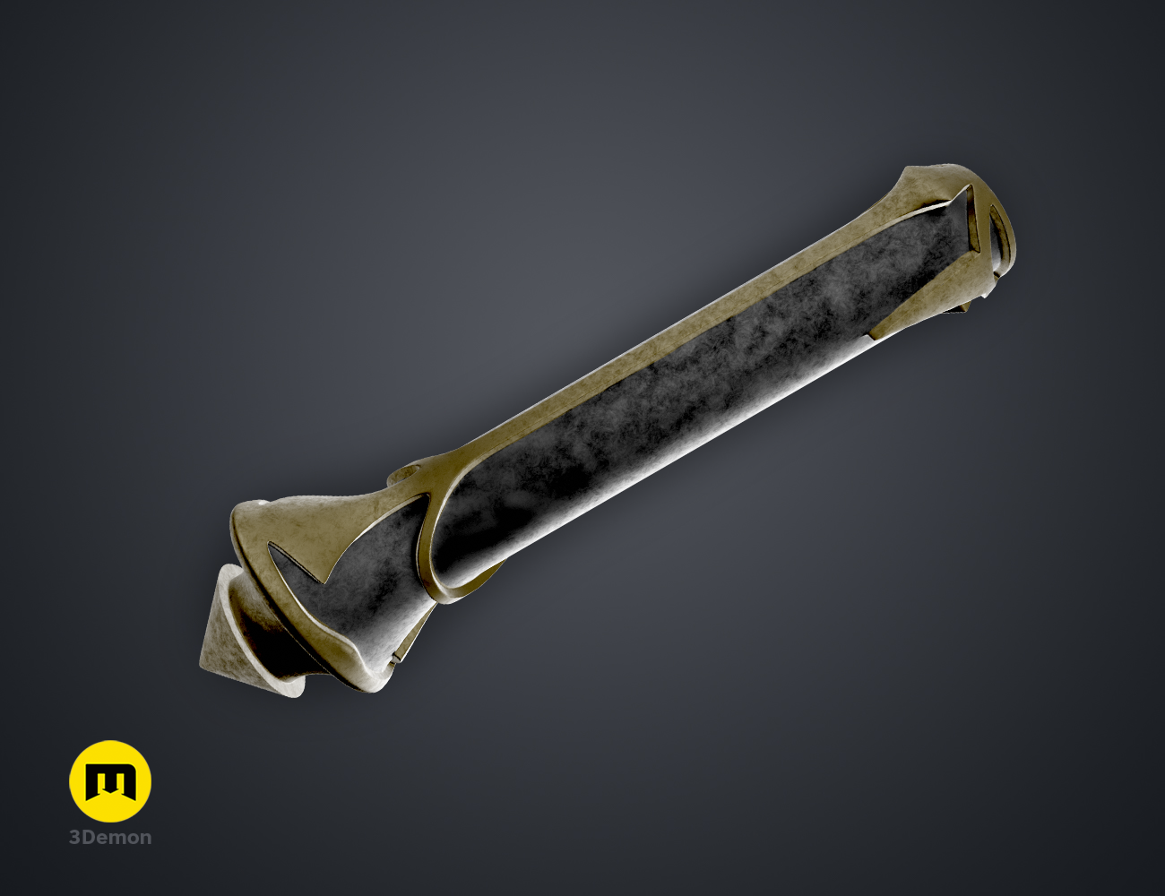 Textured 3D render of Hogwarts Legacy Wand Grips vol. 4, gold-toned wooden grip with dark core.