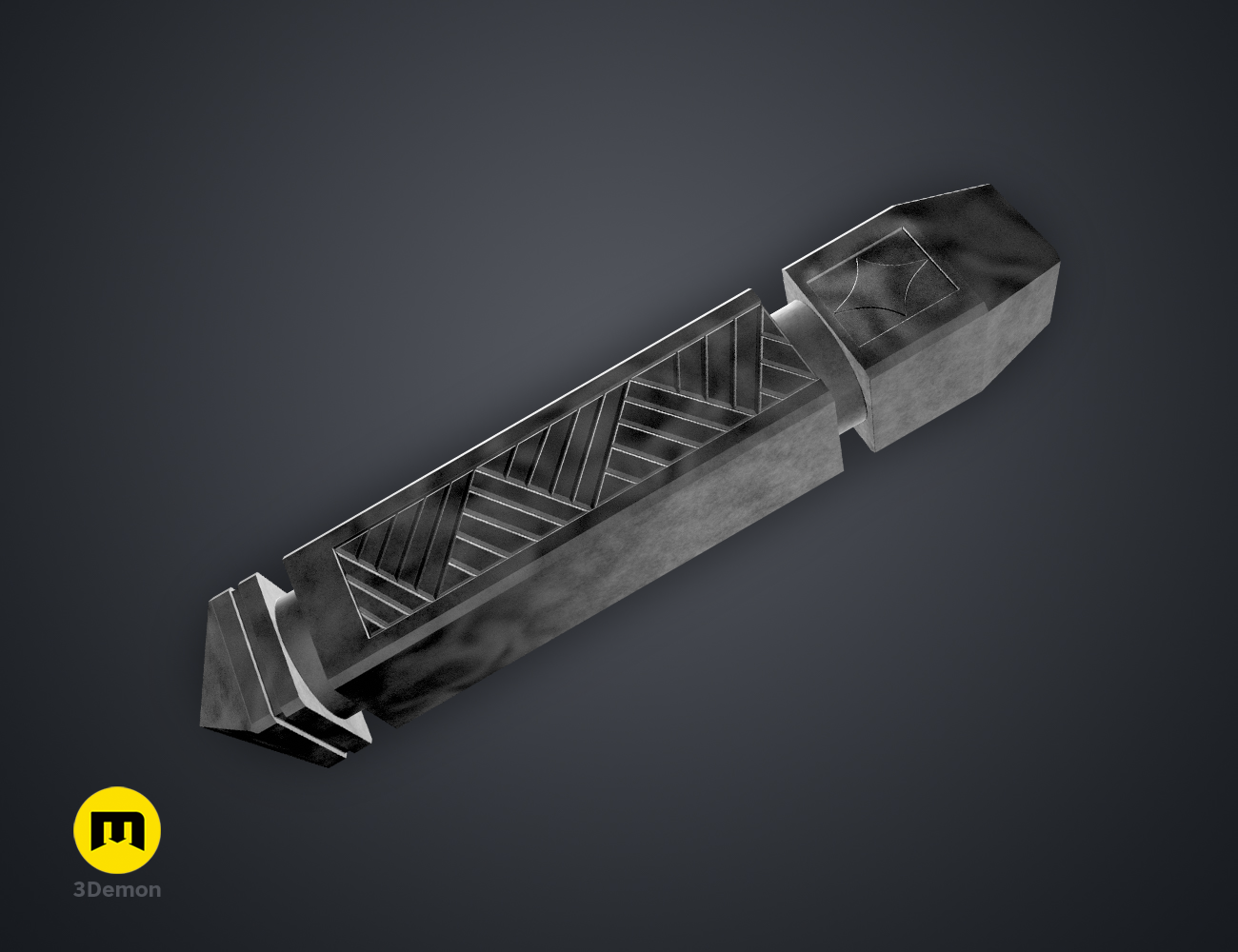 Printable 3D model of Hogwarts Legacy Wand Grips vol. 4, textured grey wand grip with ridged design.